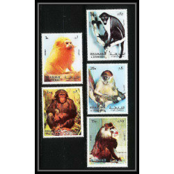 655 Sharjah - MNH ** Mi N° 1012 / 1016 A singes (singe monkey monkeys ape apes) colombus mandrill chimpanzee tamarin