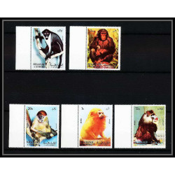 655a Sharjah - MNH ** Mi N° 1012 / 1016 A singes (singe monkey monkeys ape apes) colombus mandrill chimpanzee tamarin