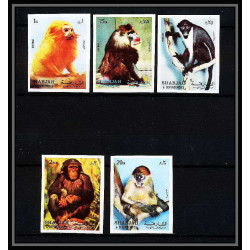 656 Sharjah - MNH ** Mi N° 1012 / 1016 B singes (singe monkeys apes) colombus mandrill chimpanzee non dentelé (imperf)