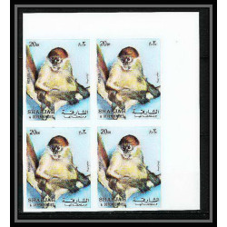 656b Sharjah MNH ** Mi N° 1012 / 1016 B Bloc 4 singes (monkeys apes) colombus mandrill chimpanzee non dentelé (imperf)