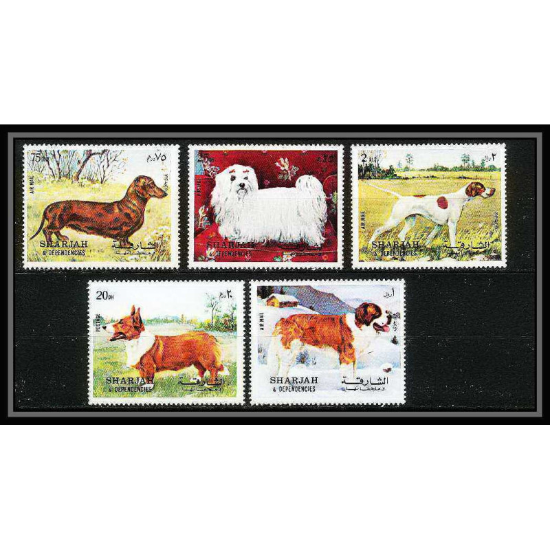 657 Sharjah - MNH ** Mi N° 1024 / 1028 A Chiens (chien dog dogs) pointer st bernard dachshund corgi pomeranian