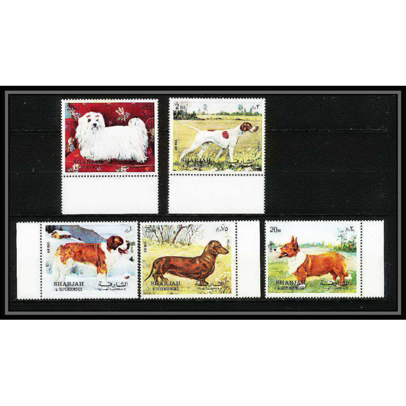 657a Sharjah - MNH ** Mi N° 1024 / 1028 A Chiens (chien dog dogs) pointer st bernard dachshund corgi pomeranian