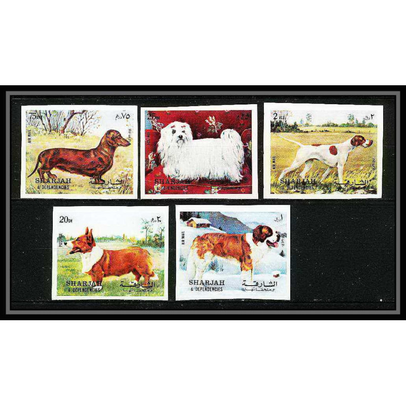 658 Sharjah MNH ** Mi N° 1024 / 1028 B Chiens chien dog dogs pointer st bernard dachshund corgi Non dentelé imperf