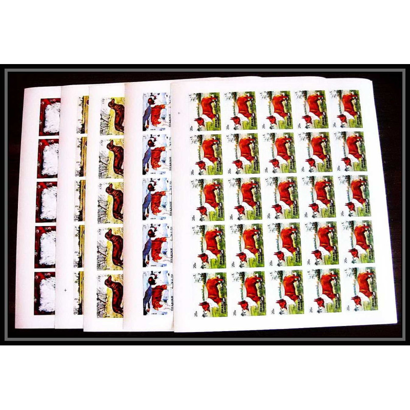 658c Sharjah MNH ** Mi N° 1024/1028 B Chiens chien dog dogs pointer st bernard Non dentelé imperf feuilles sheets
