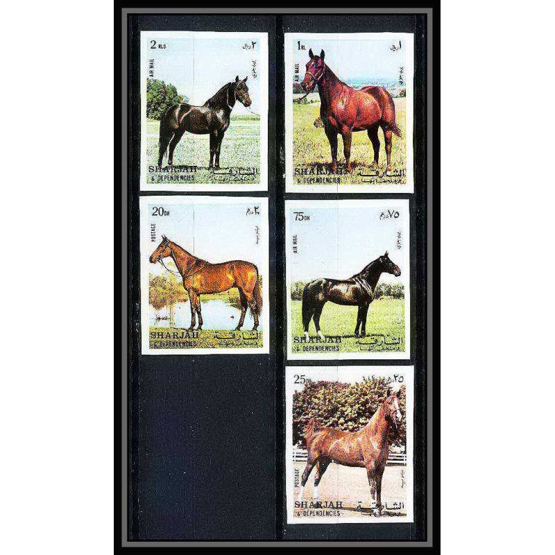 660 Sharjah - MNH ** Mi N° 1006 / 1010 B non dentelé (Imperf) cheval (chevaux horse horses) 