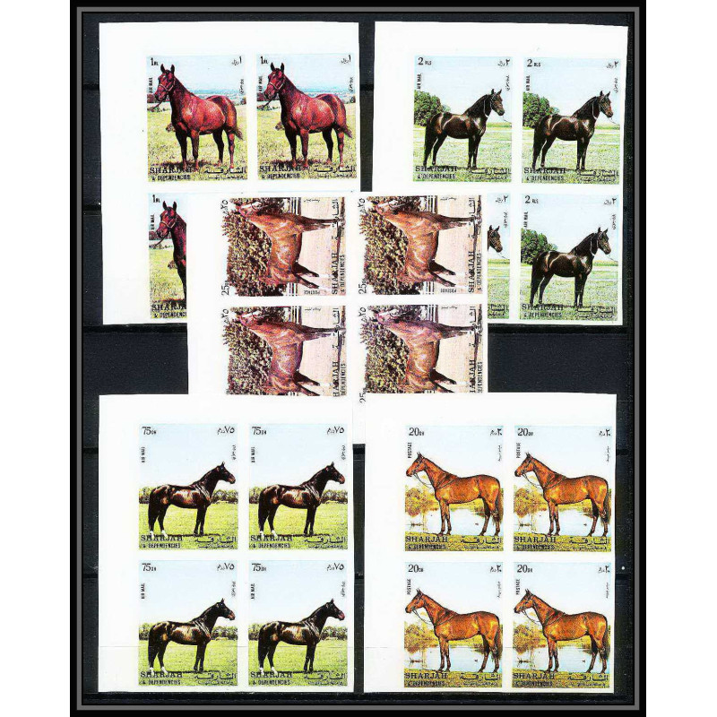 660b Sharjah - MNH ** Mi N° 1006/1010 B non dentelé (Imperf) cheval (chevaux horse horses) Bloc 4