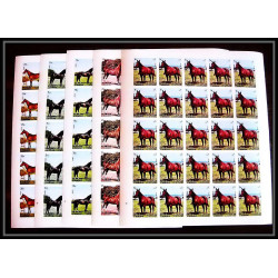 660c Sharjah - MNH ** Mi N° 1006 / 1010 B non dentelé (Imperf) cheval (chevaux horse horses) feuilles sheets