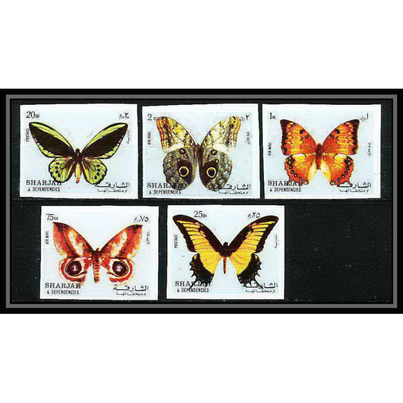 661 Sharjah - MNH ** Mi N° 1018/1022 B papillons (butterflies papillon) non dentelé (Imperf) 