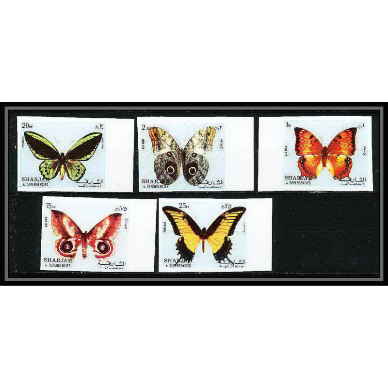 661a Sharjah - MNH ** Mi N° 1018/1022 B papillons (butterflies papillon) non dentelé (Imperf) 