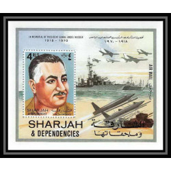 669 - Sharjah - MNH ** Mi Bloc N° 93 A Gamal Abdel Nasser Égypte Egypt guerre war tank avion (plane planes avions) 