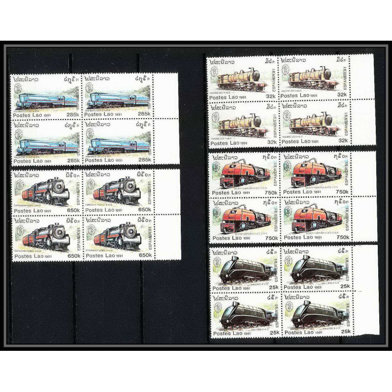 678b laos - lao MNH ** N° 1009 / 1013 Train trains / Railway locomotives 1991 bloc 4