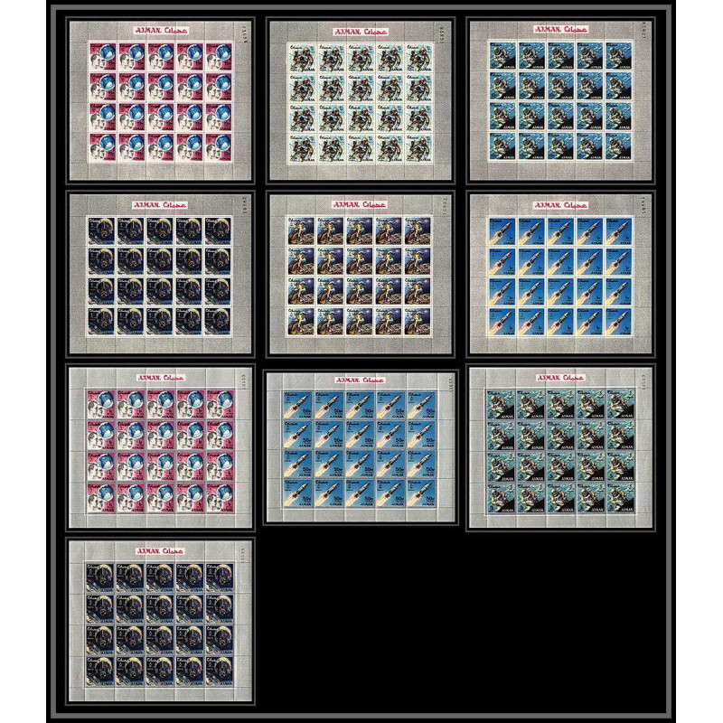 685 Ajman - MNH ** Mi N° 93 / 102 A espace space research gemini mercury atlas booster feuilles sheets