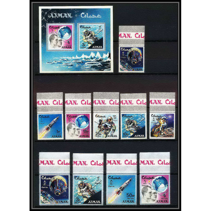 685c Ajman - MNH ** Mi N° 93 / 102 A + Bloc 8 A espace space research gemini mercury atlas booster