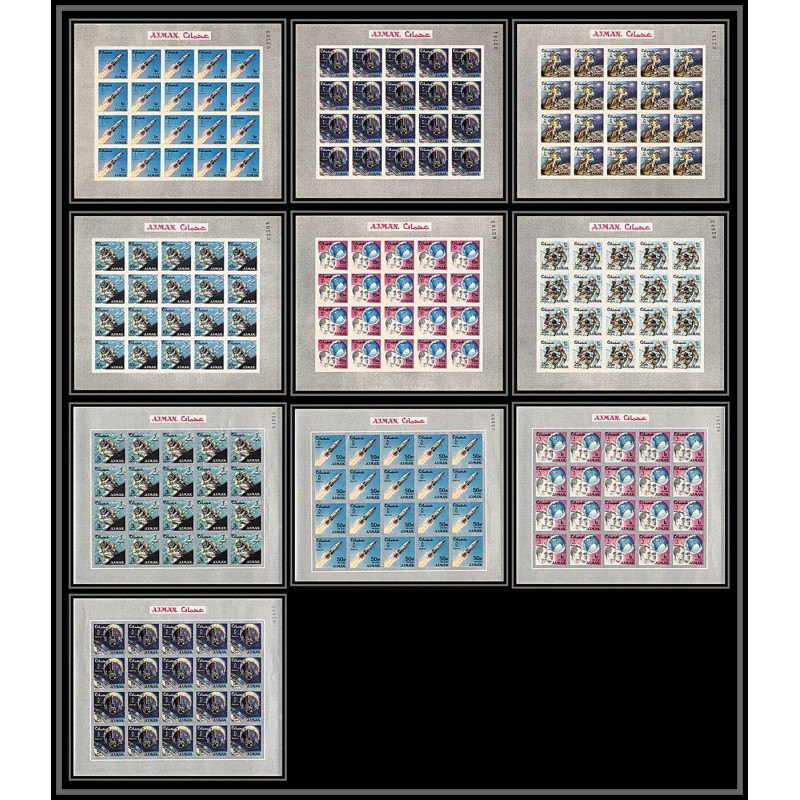 687 Ajman - MNH ** Mi N° 93 / 102 B espace space research gemini mercury feuilles sheets non dentelé (Imperf)
