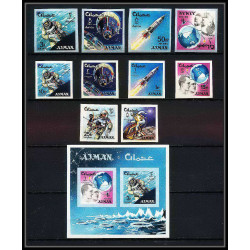 687b Ajman - MNH ** Mi N° 93 / 102 B + Bloc 8 B espace space research gemini mercury atlas booster non dentelé (imperf)