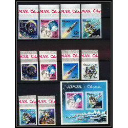 687c Ajman - MNH ** Mi N° 93 / 102 B + Bloc 8 B espace space research gemini mercury atlas booster non dentelé (imperf)