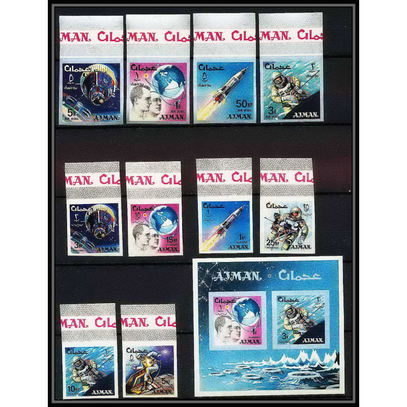 687c Ajman - MNH ** Mi N° 93 / 102 B + Bloc 8 B espace space research gemini mercury atlas booster non dentelé (imperf)