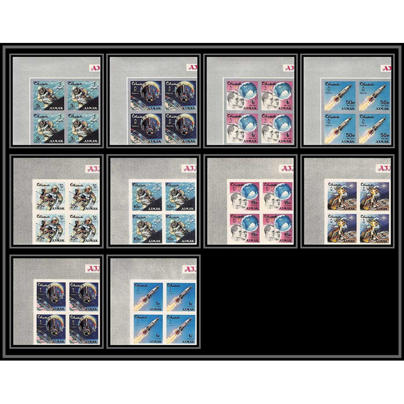 687d Ajman - MNH ** Mi N° 93 / 102 B Bloc 4 espace space research gemini mercury atlas non dentelé (Imperf)