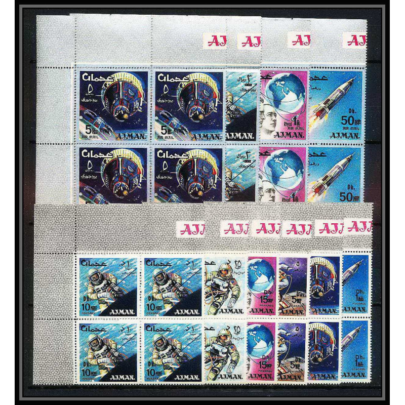 688a Ajman - MNH ** Mi N° 104 A/K A Overprint new currency espace space research gemini mercury atlas booster bloc 4