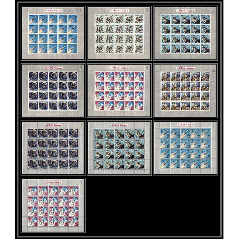 688b Ajman - MNH ** Mi N° 104 A/K A Overprint new currency espace space research gemini mercury atlas feuilles sheets