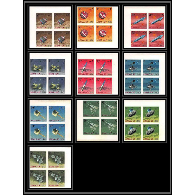 692a Ajman - MNH ** Mi N° 257 / 266 B probes Satellites espace space research explorer Bloc 4 non dentelé (Imperf)