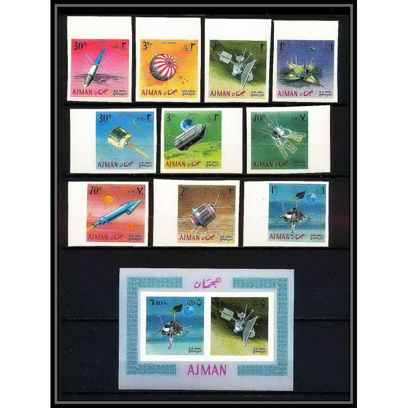 692c Ajman - MNH ** Mi N° 257 / 266 B + Bloc 35 B probes Satellites espace space research non dentelé (Imperf)