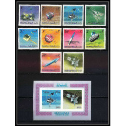 695a Manama - MNH ** Mi N° 87 / 96 A + Bloc N° 8 A probes Satellites espace space research explorer luna lunik 