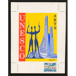 3031 Monaco N°855 UNESCO les arts Maquette d'artiste original paint artist work FDC signé Chesnot 1971