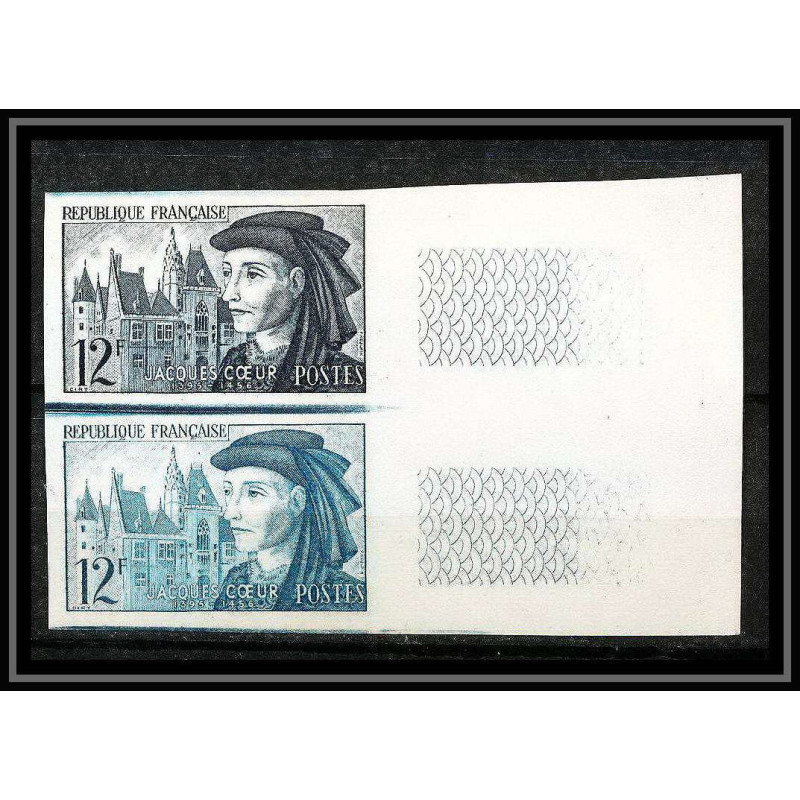France N°1034 Jacques Cœur bourges - levant paire Essai (trial color proof) Non dentelé imperf ** MNH