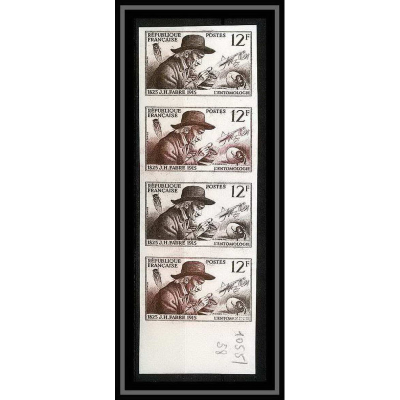 France N°1055 Fabres et insectes entomologie bande de 4 Non dentelé ** MNH (Imperf)