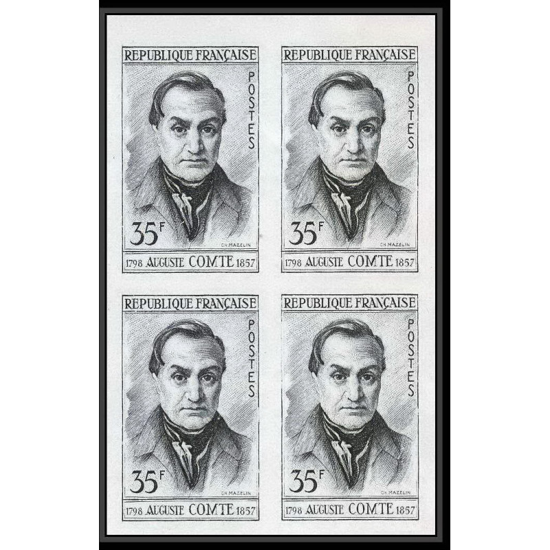 France N°1121 Auguste Comte philosophe ecrivain writer trial color proof Non dentelé imperf ** MNH bloc 4