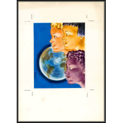 3044 Nations Unies Genève mi N°43/44 enfants childs Maquette d'artiste original artist work FDC signé Chesnot 1974