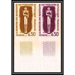 France N°1336 Hauts lieux de la Résistance Vercors Essai color proof Non dentelé (imperf) paire 1962