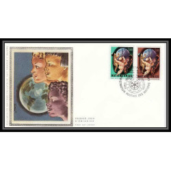 3044 Nations Unies Genève mi N°43/44 enfants childs Maquette d'artiste original artist work FDC signé Chesnot 1974