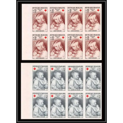 France N°1466/1467 Croix rouge (red cross) 1965 Tableau (Painting) renoir Non dentelé imperf ** bloc de 8 cote 1200 RRR