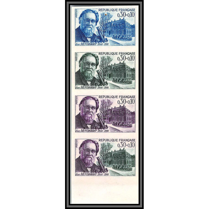 France N°1474 Elie Metchnikoff biologiste medecin biology essais essai color proof Non dentelé imperf ** MNH bande de 4
