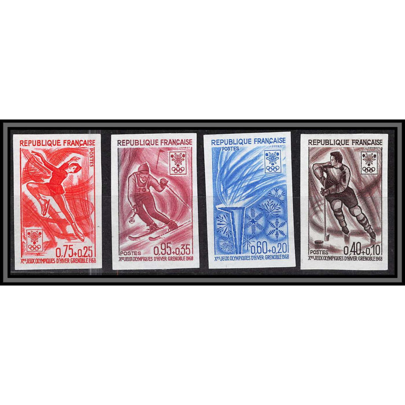 France N°1544/1547 4 timbres jeux olympiques olympics Grenoble 1968 Essai proof Non dentelé imperf Sans gomme no gum (*)