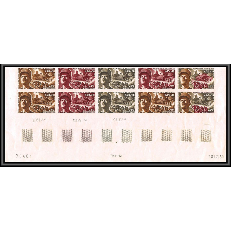 France N°1607 Libération Maréchal Leclerc guerre 1939/45 1969 Essai color proof Non dentelé (imperf) bloc10 code couleur