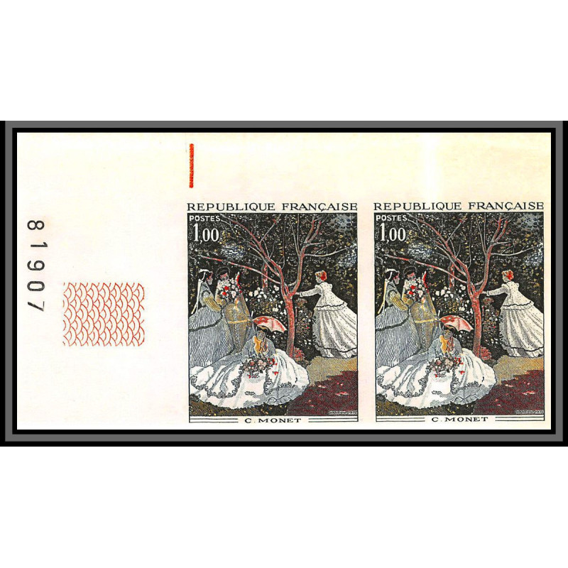 France N°1703 Tableau (Painting) Femmes au jardin Monet paire Non dentelé ** MNH (Imperf) cote maury 220
