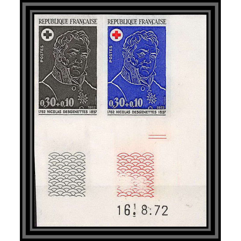 France N°1735 Croix rouge (red cross) Desgenettes essais proof Non dentelé ** MNH Imperf paire coin daté