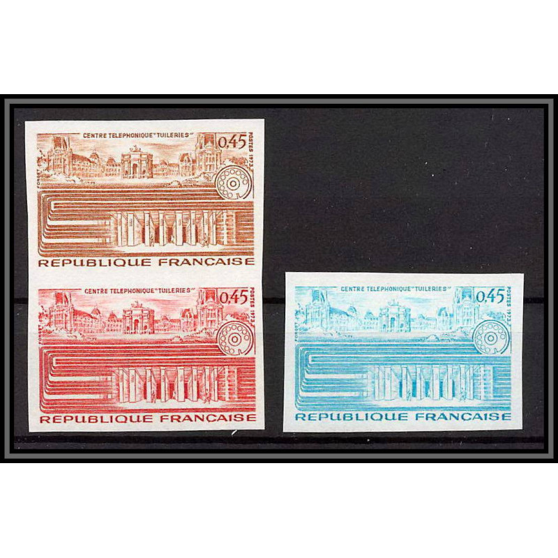 France N°1750 Centre téléphonique Tuileries telecom Essai (trial color proof) Non dentelé imperf ** MNH