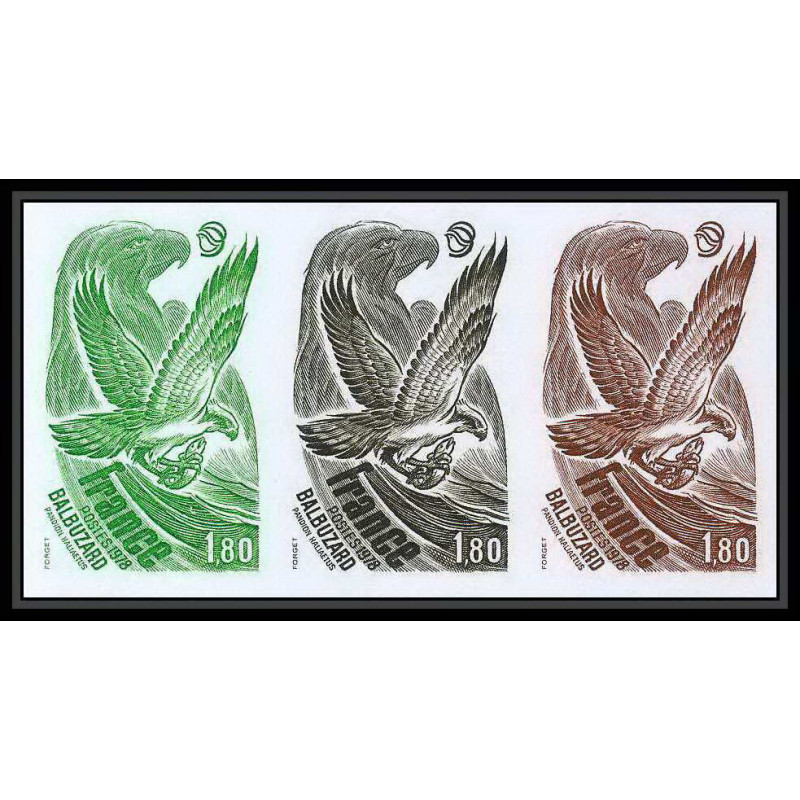 France N°2018 oiseaux (birds of prey) balbuzard rapaces osprey bande 3 trial color proof Non dentelé imperf ** MNH (2)