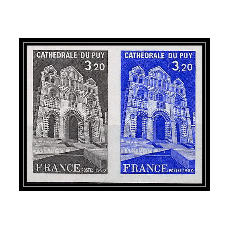 France N°2084 cathédrale du Puy (église church) haute loire Essai proof Non dentelé imperf ** MNH paire