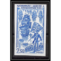 France N°2094 Rochambeau usa corps français newport 1980 Essai trial proof Non dentelé ** imperf coin de feuille