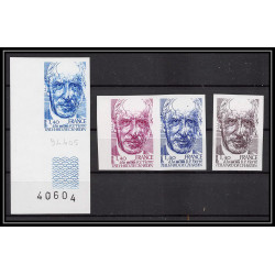 France N°2152 Révérend-Père Teilhard de Chardin lot de 4 couleurs trial proof Non dentelé imperf ** MNH coin de feuille