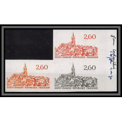 France N°2162 Saint-Emilion gironde eglise church bloc de 3 Essai (trial color proof) Non dentelé imperf **