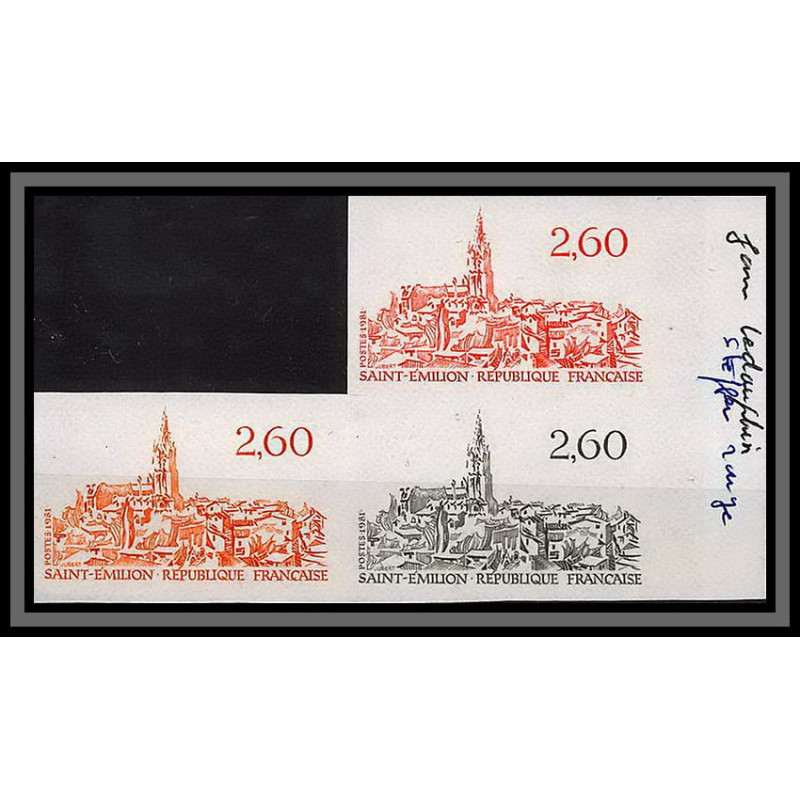France N°2162 Saint-Emilion gironde eglise church bloc de 3 Essai (trial color proof) Non dentelé imperf **