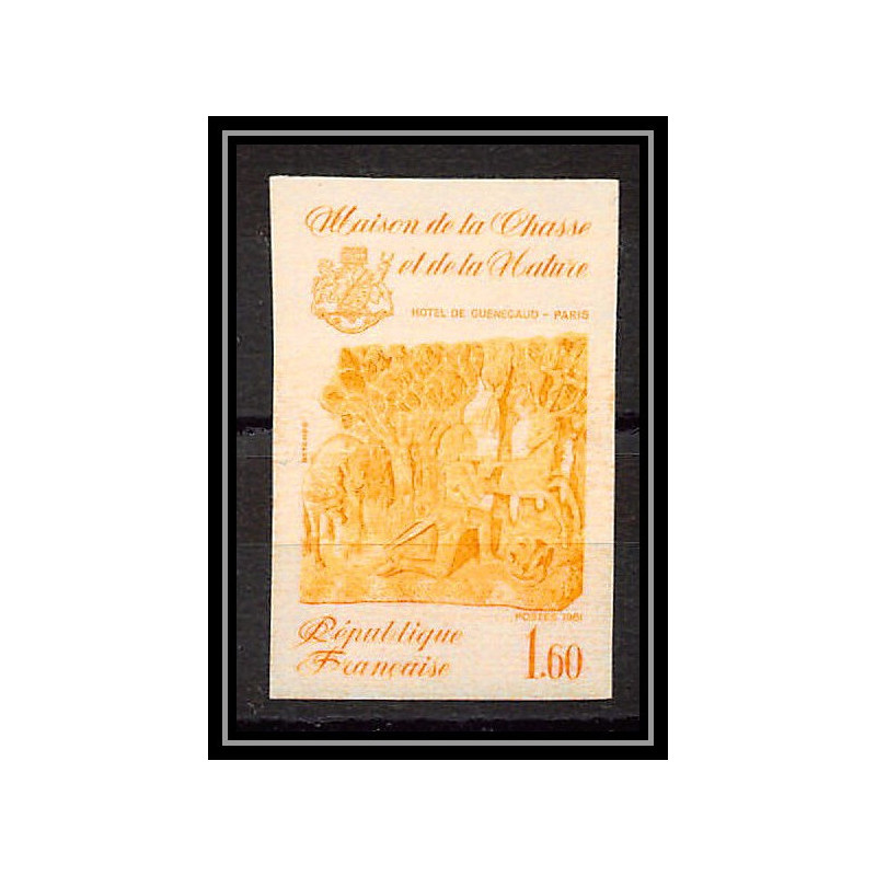 France N°2171 chasse Hotel de Guénégand cerf sculpture deer hunting 1981 Essai trial proof Non dentelé ** imperf 