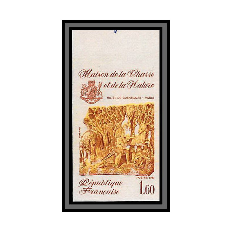 France N°2171 chasse Hotel de Guénégand cerf sculpture deer hunting Essai (trial color proof) Non dentelé imperf ** MNH 
