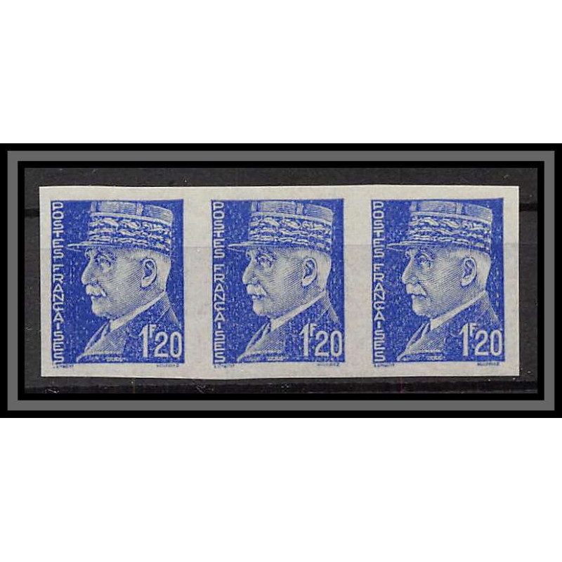 France N°515 marechal petain Non dentelé ** MNH (Imperf) essai de couleur trial color proof bande de 3